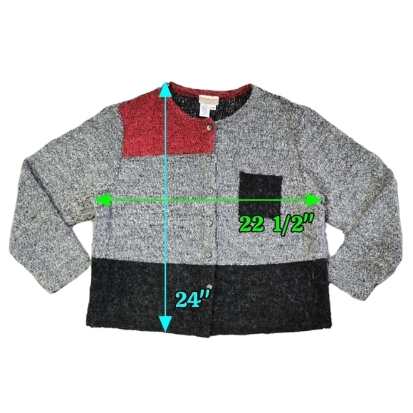 Coldwater Creek Mohair Wool Blend Gray Colorblock Button-up Boxy Fuzzy Cardigan - Picture 3 of 8